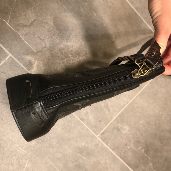 Leaders in Leather black tooled purse shoulder bag turquoise blue cowgirl - Picture 3 of 12